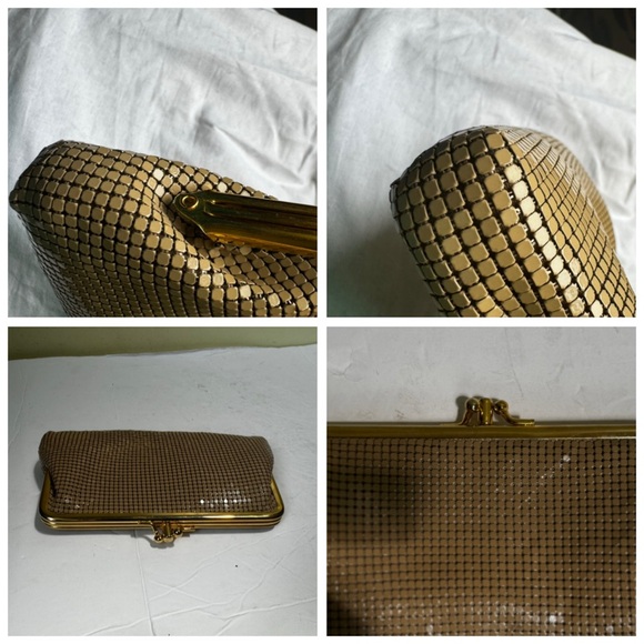 Bueno Vintage 80s Metal Mesh KissLock Clutch Bag 3 Section Makeup Formal Neutral - Picture 13 of 15